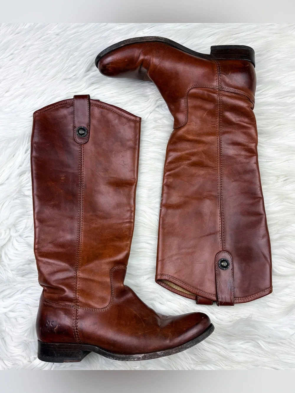 Frye Melissa Tab Tall Riding Boot Leather Cognac Brown Womens 6.5 Equestrian